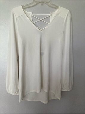 Express Cream Long Sleeve Crisscross V-Neck Blouse